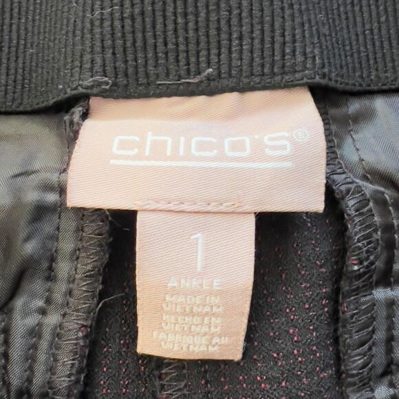 Chico's Ankle Pants Size 1 (M/8) Burgundy Black Two Tone with Rivets - Picture 4 of 12